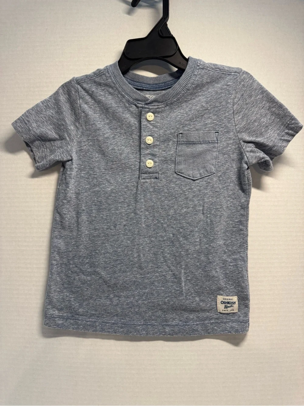 OshKosh B'gosh Heather Light Blue Short Sleeve Henley Tee with Pocket